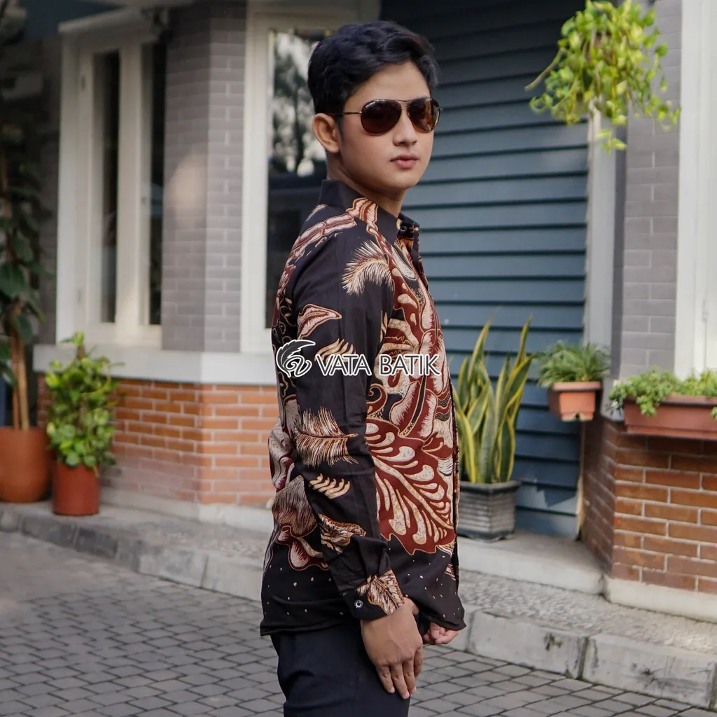 Foto 2 KEMEJA BATIK PRIA LENGAN PANJANG SLIMFIT KATUN PRINTING HEM BAJU SERAGAM KANTOR MO…