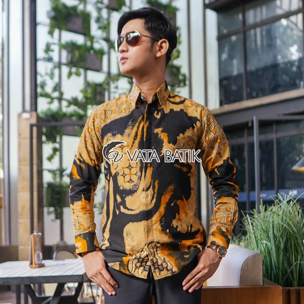 Foto 4 KEMEJA BATIK PRIA LENGAN PANJANG SLIMFIT KATUN PRINTING HEM BAJU SERAGAM KANTOR MO…