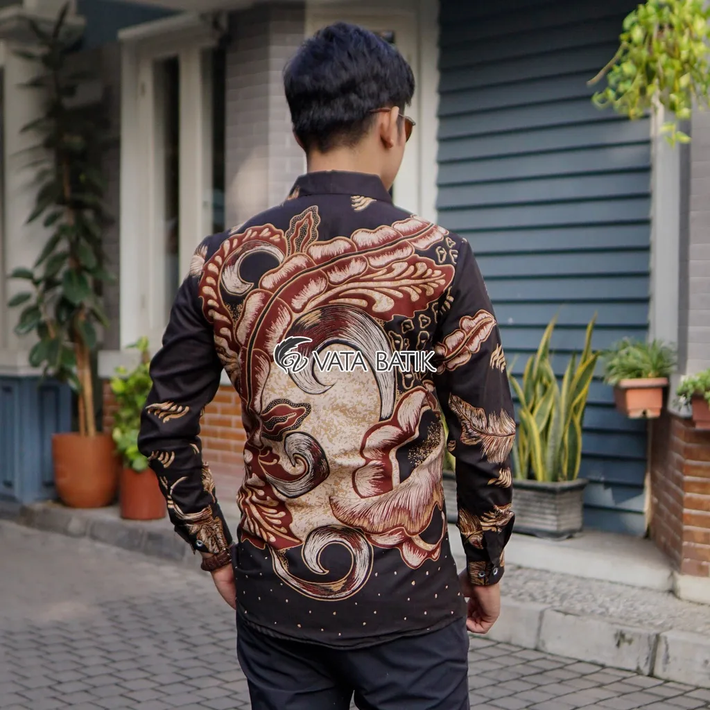 Foto 3 KEMEJA BATIK PRIA LENGAN PANJANG SLIMFIT KATUN PRINTING HEM BAJU SERAGAM KANTOR MO…