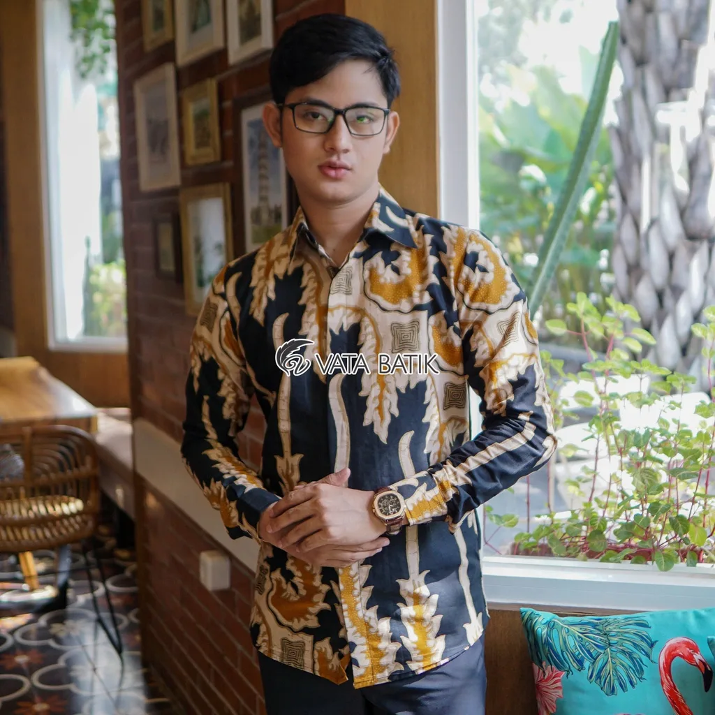 KEMEJA BATIK PRIA LENGAN PANJANG SLIMFIT KATUN PRINTING HEM BAJU SERAGAM KANTOR MODERN VATA06P22D Slimfit Furing VATABATIK