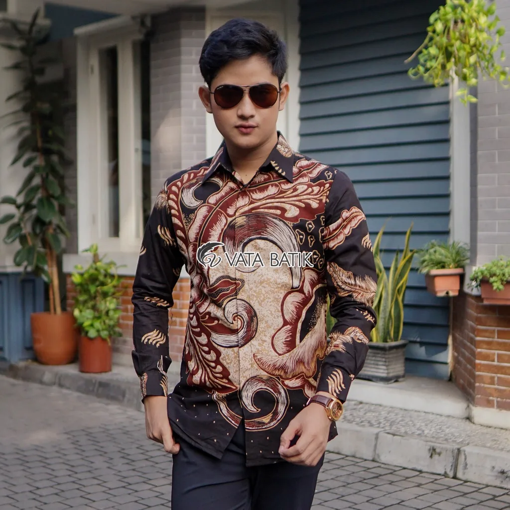 KEMEJA BATIK PRIA LENGAN PANJANG SLIMFIT KATUN PRINTING HEM BAJU SERAGAM KANTOR MODERN Vata08P21J Slimfit Furing