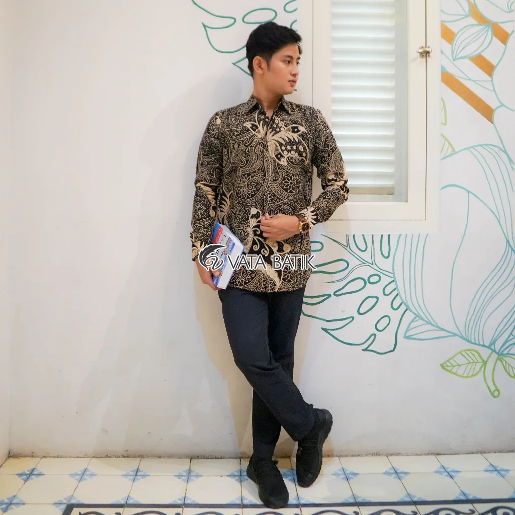 Foto 2 KEMEJA BATIK PRIA LENGAN PANJANG SLIMFIT KATUN PRINTING HEM BAJU SERAGAM KANTOR MO…