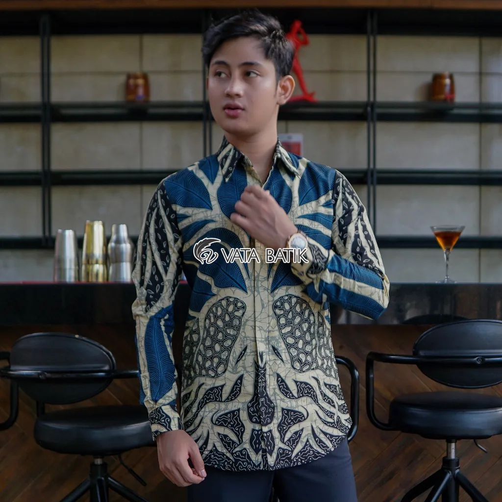 Foto 4 KEMEJA BATIK PRIA LENGAN PANJANG SLIMFIT KATUN PRINTING HEM BAJU SERAGAM KANTOR MO…