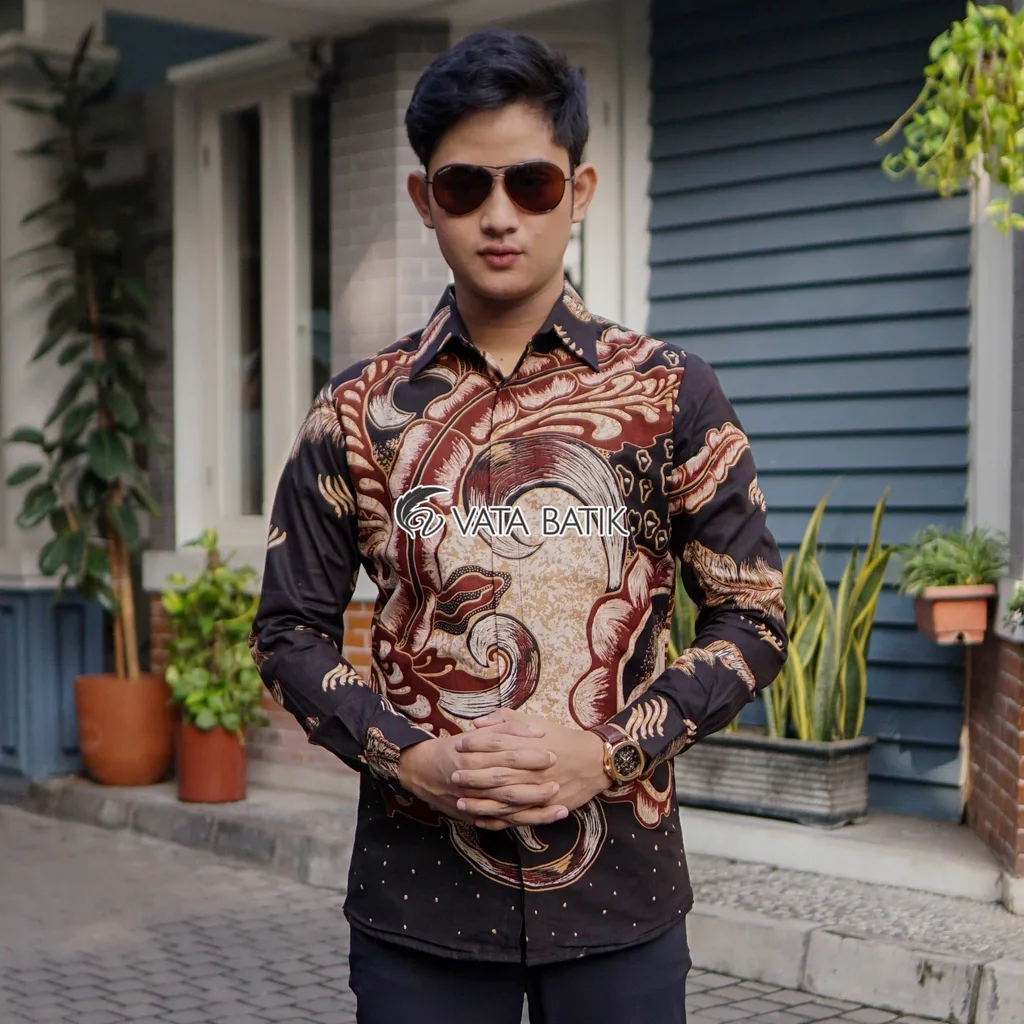Foto 4 KEMEJA BATIK PRIA LENGAN PANJANG SLIMFIT KATUN PRINTING HEM BAJU SERAGAM KANTOR MO…