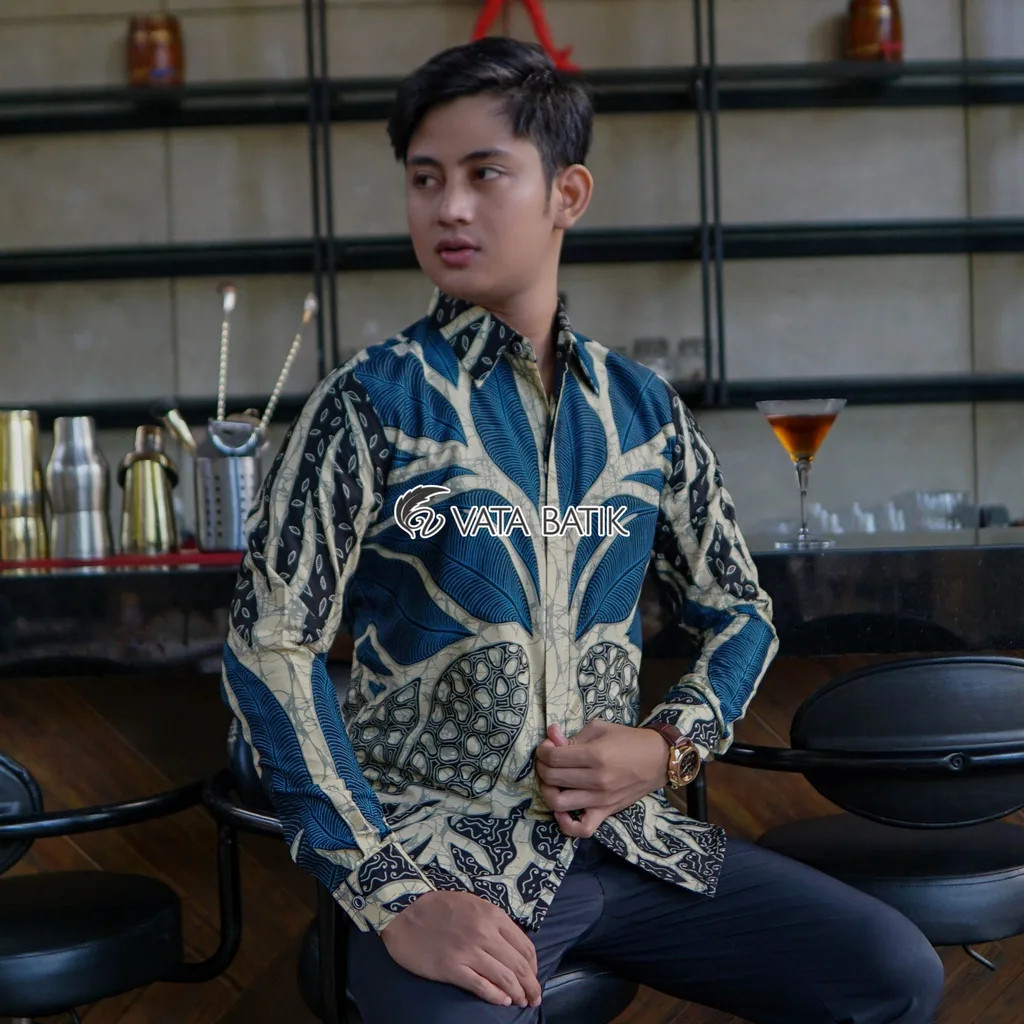 KEMEJA BATIK PRIA LENGAN PANJANG SLIMFIT KATUN PRINTING HEM BAJU SERAGAM KANTOR MODERN Vata08P21I Slimfit Furing