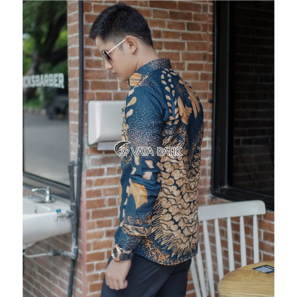 Foto 3 KEMEJA BATIK PRIA LENGAN PANJANG SLIMFIT KATUN PRINTING HEM BAJU SERAGAM KANTOR MO…