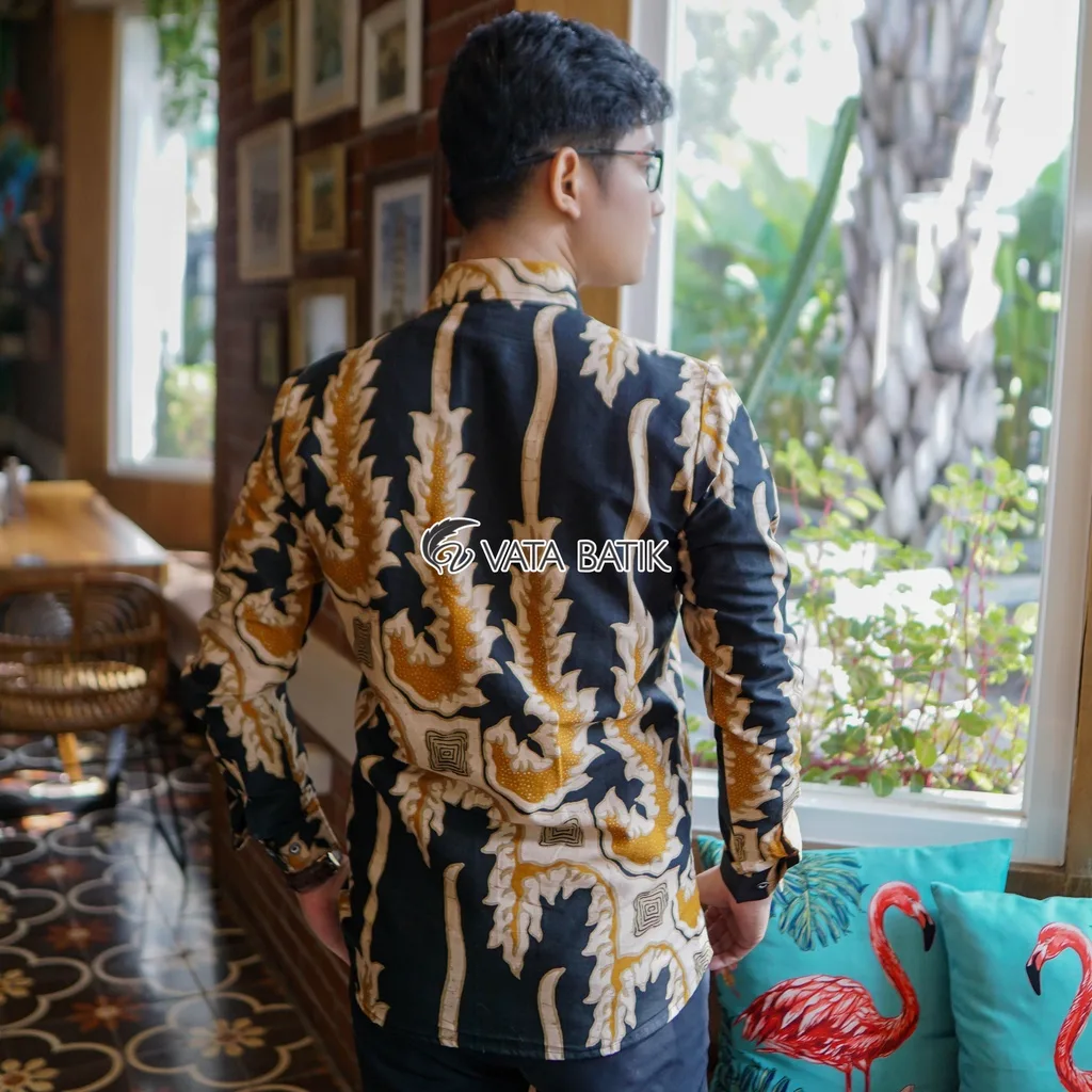 Foto 3 KEMEJA BATIK PRIA LENGAN PANJANG SLIMFIT KATUN PRINTING HEM BAJU SERAGAM KANTOR MO…